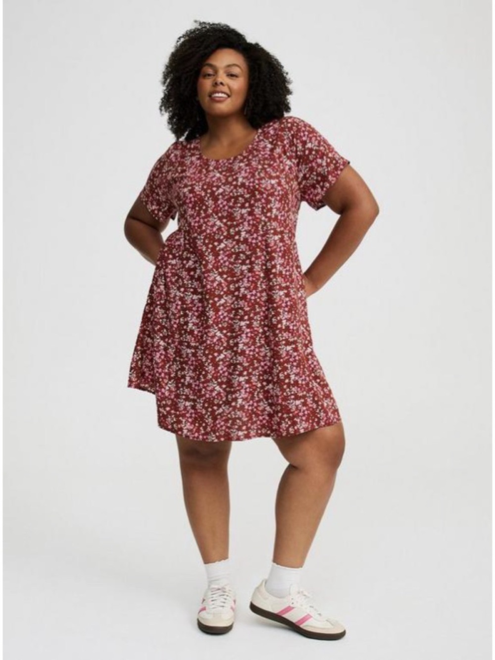 Torrid Floral Trapeze Mini Dress Size 2X Casual Spring Summer Brown Pink Red
